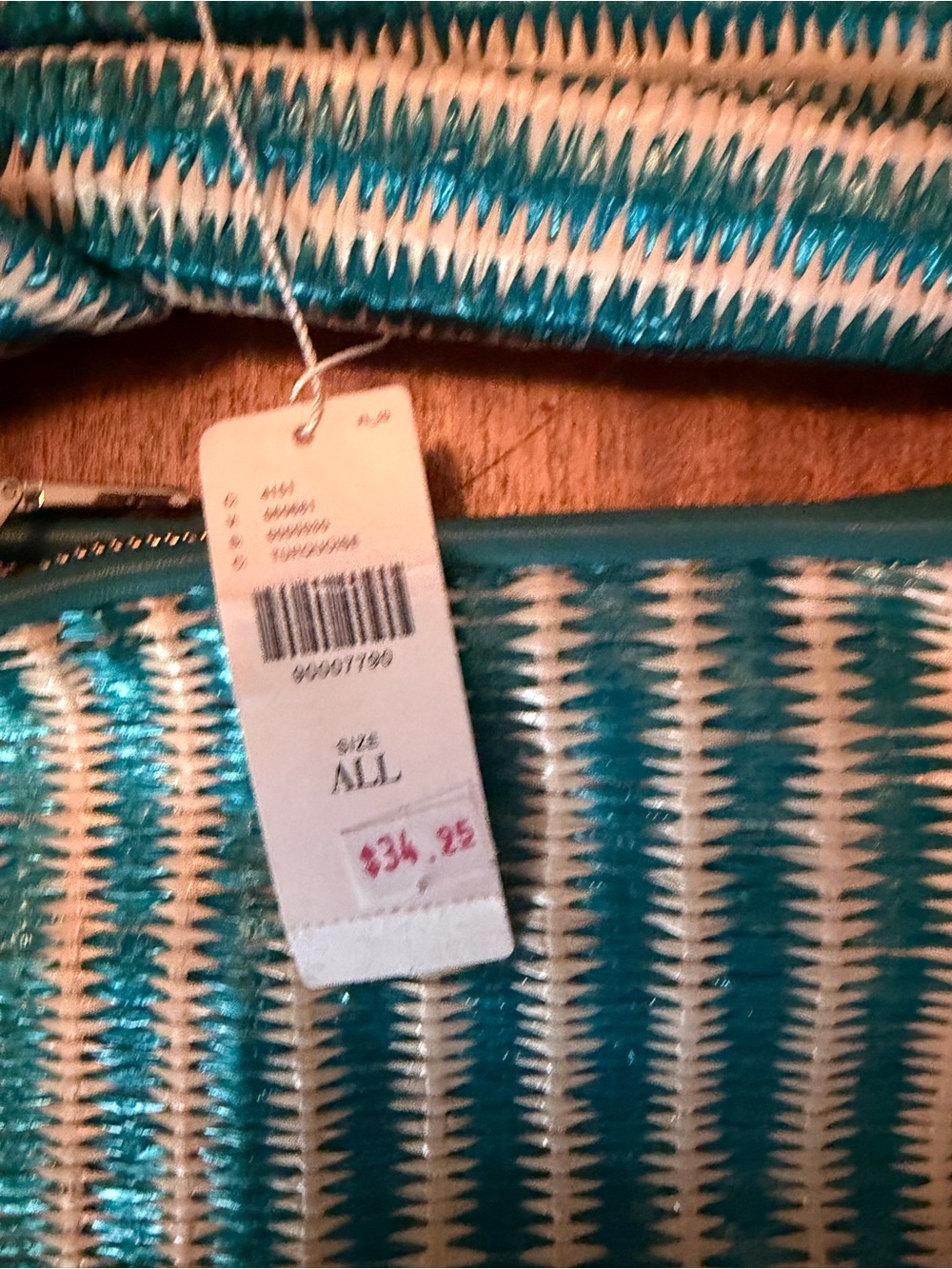 NWT Anthropologie Woven Teal and Cream Shoulder Bag - Picture 2 of 4